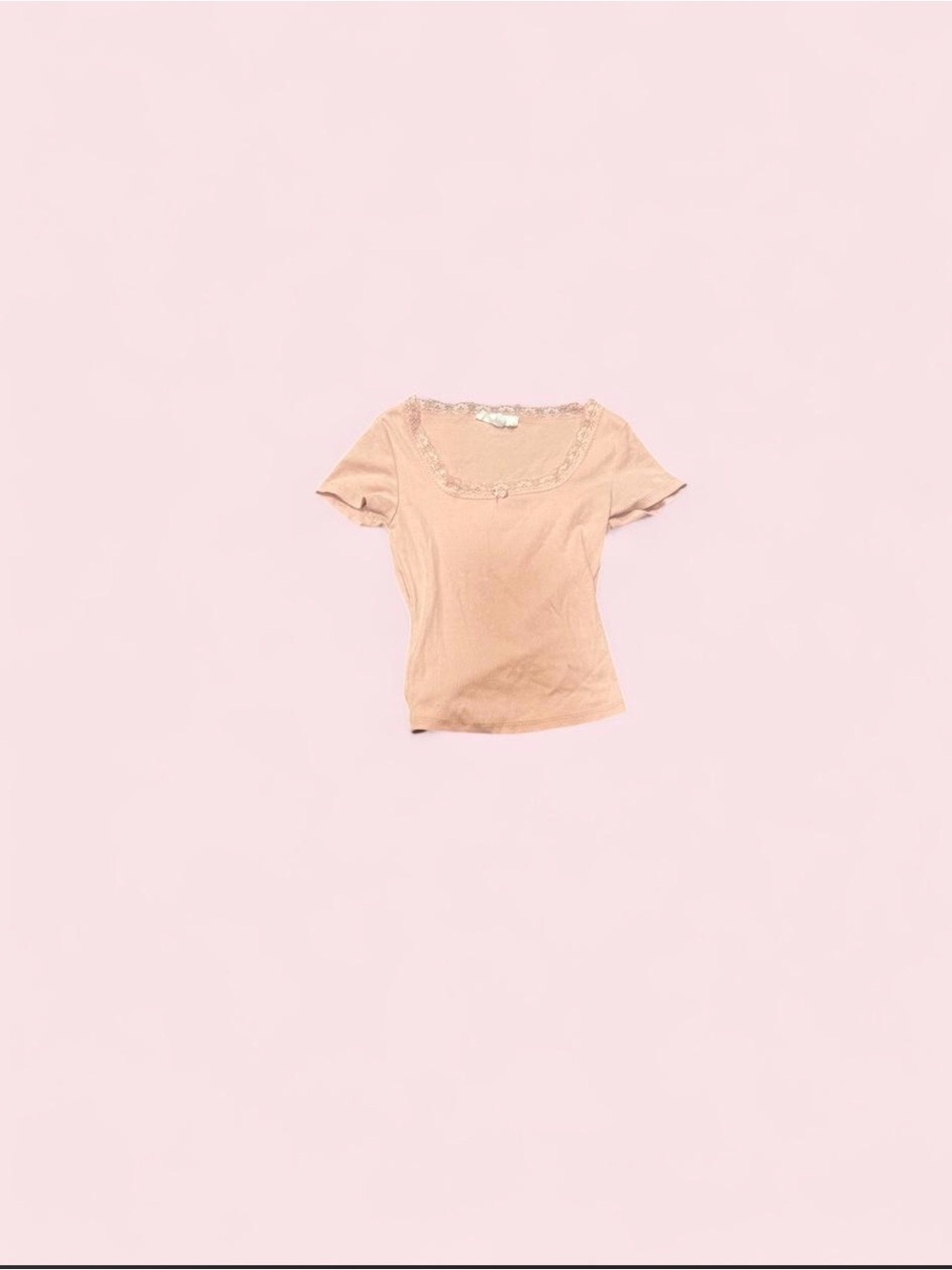 Lace-Trim Scoop Neck Short Sleeve Tee - Blush